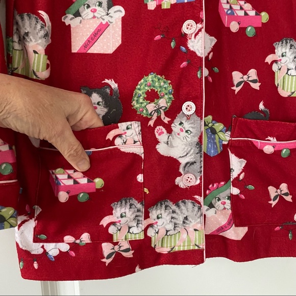 Nick & Nora Kittens Red Flannel Holiday Pajama Top Button Front - Picture 8 of 11